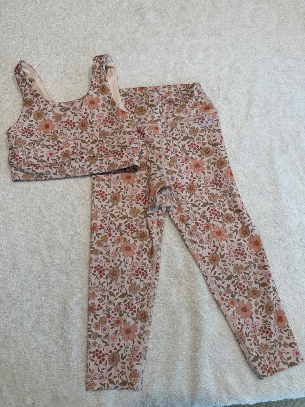 Rylee + Cru Floral Pink Beige Active Set - Crop Top & Leggings